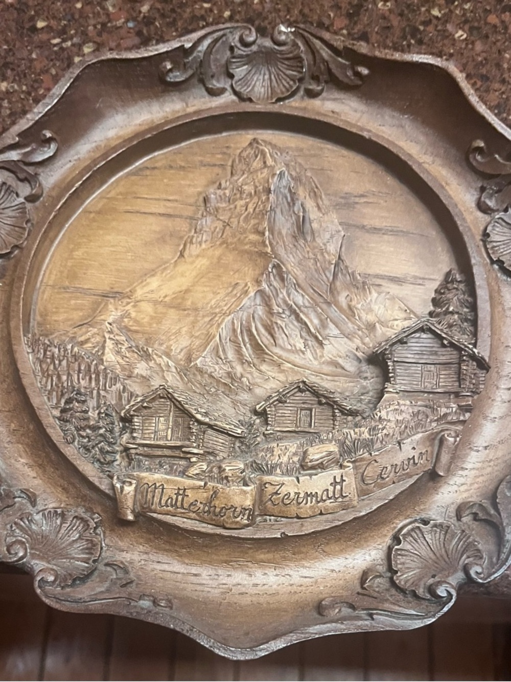Vintage 3D Hand-Carved Matterhorn Wall Plaque